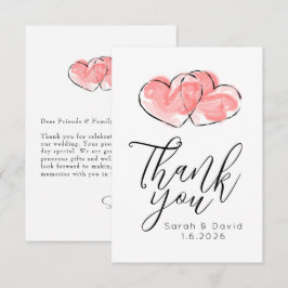 Trouw Dank Je Wel - Waterverf Roze Hart Bedankkaart