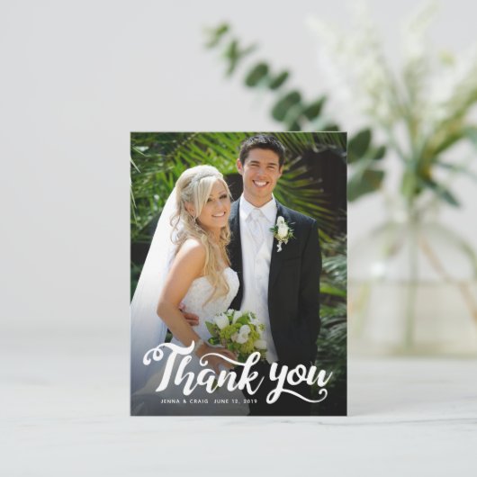 Trouw Dank Je Wel | Witte Script Over Foto Briefkaart (Staand voorkant)