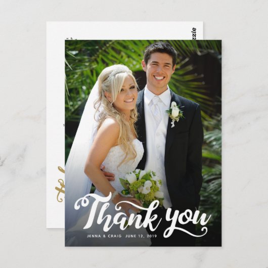 Trouw Dank Je Wel | Witte Script Over Foto Briefkaart (Voorkant / Achterkant)