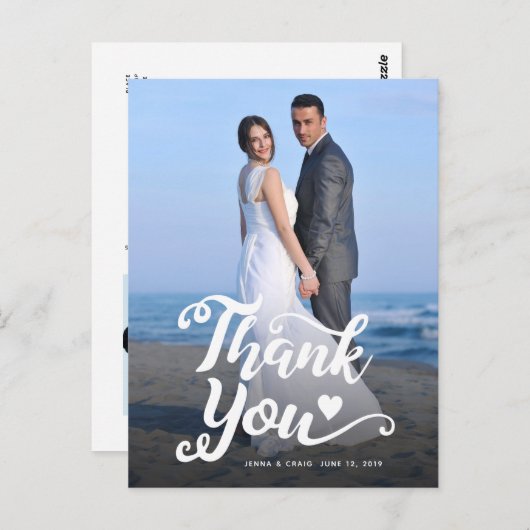 Trouw Dank Je Wel | Witte Script Over Foto Briefkaart (Voorkant / Achterkant)