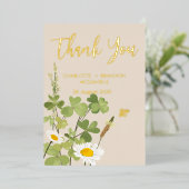 Trouw Dank Je Wildbloemen Goud Folie Uitnodiging (Staand Voorkant)