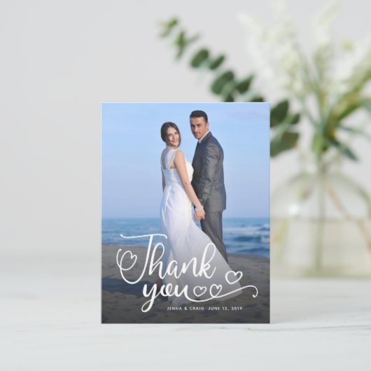 Trouw Dank Je | Witte Script Over Foto Briefkaart (Staand voorkant)