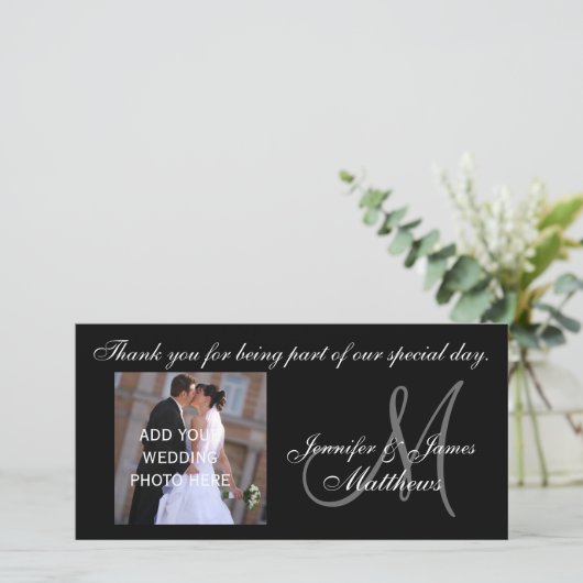 Trouw Dank Monogram en Bericht Bedankkaart (Staand voorkant)