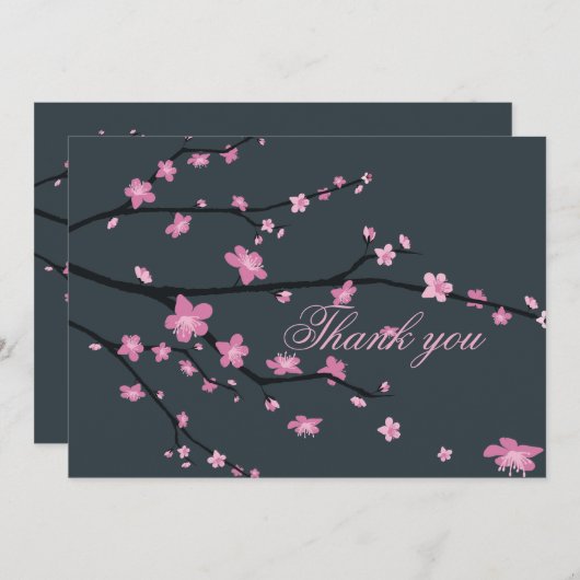 Trouw Dankjescards met Donkere Kersenbloesem Bedankkaart (Voorkant / Achterkant)