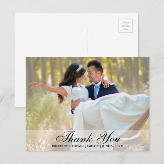 Trouw Dankjewel Bruid & Bruidegom Foto Ansichtkaar Briefkaart (Voorkant / Achterkant)