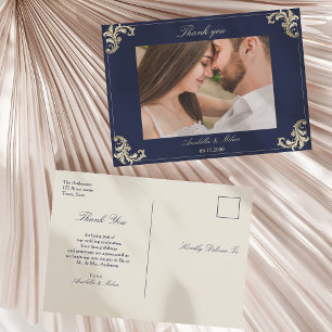 Trouw Dankjewel in Navy Blauw Barok Briefkaart