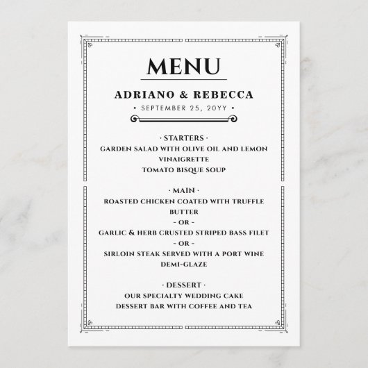 Trouw diner menu (Voorkant)