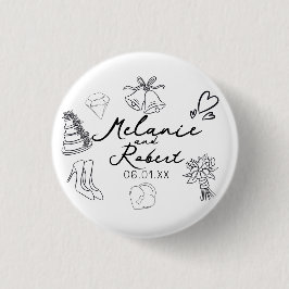Trouw Doodle Save the Dates Trouwverjaardag  Ronde Button 3,2 Cm