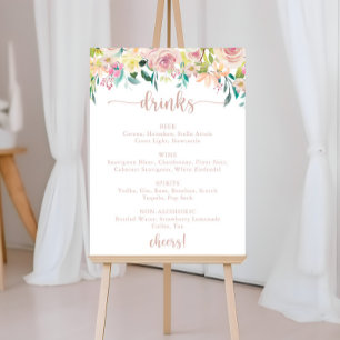Trouw Dranken Menu Roze Goud Lente Bloem Bord Poster