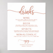 Trouw Drankenbar Menu Roze Goud Calligrafie Poster (Voorkant)