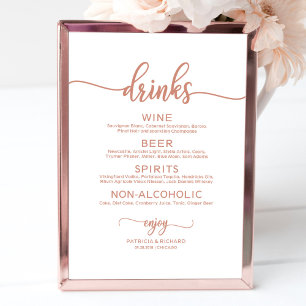Trouw Drankenbar Menu Roze Goud Calligrafie Poster