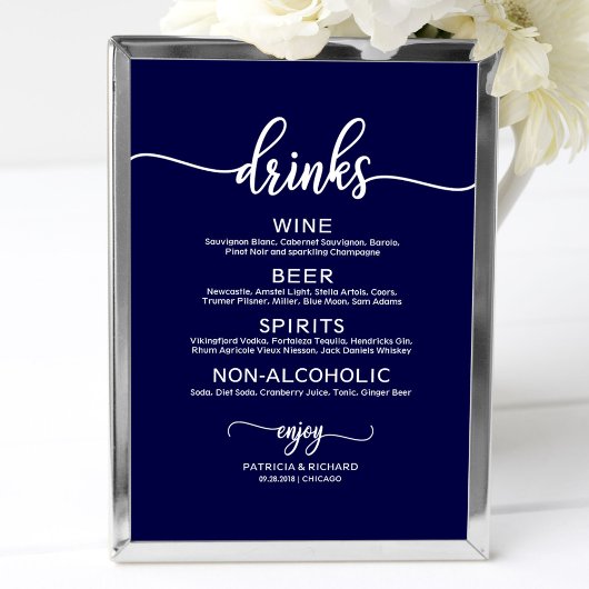Trouw Drankenbar Menu Witte Kalligrafie Poster
