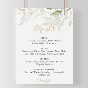 Trouw Drankenmenu Goud Groen Bladertakken Bord Poster