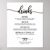 Trouw Drankjes Bar Menu Zwarte Calligrafie Poster (Voorkant)