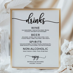 Trouw Drankjes Bar Menu Zwarte Calligrafie Poster
