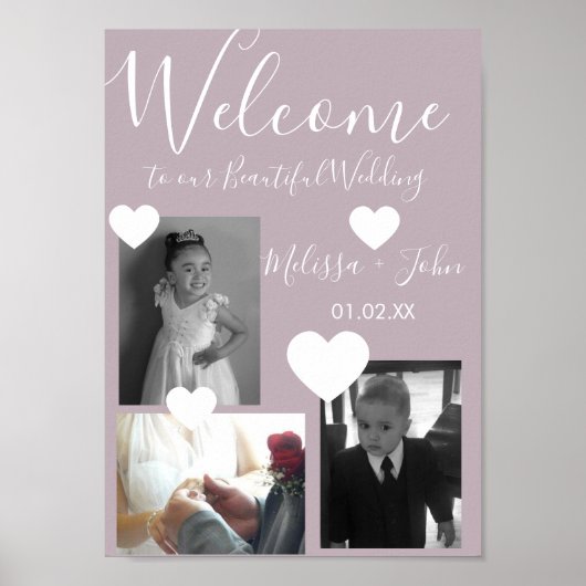 Trouw Drie Foto Collage Script en Harten Poster (Voorkant)