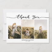 Trouw Drie Foto's Elegante Dankjewel Script Bedankkaart (Voorkant)