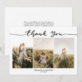 Trouw Drie Foto's Elegante Dankjewel Script Bedankkaart (Voorkant / Achterkant)
