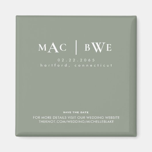 Trouw Eenvoudig Monogram Save Date Sage Magneet (Voorkant)