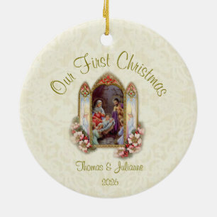 Trouw Eerste Kerstmis Katholieke Keramische Kerstb Keramisch Ornament