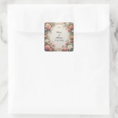 Trouw Elegant Bloem Kader Ontwerp Vierkante Sticker (Tas)