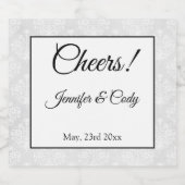 Trouw Elegant Damast Voeg Namen & Datum toe Sparkling Wijnetiket (Enkel label)