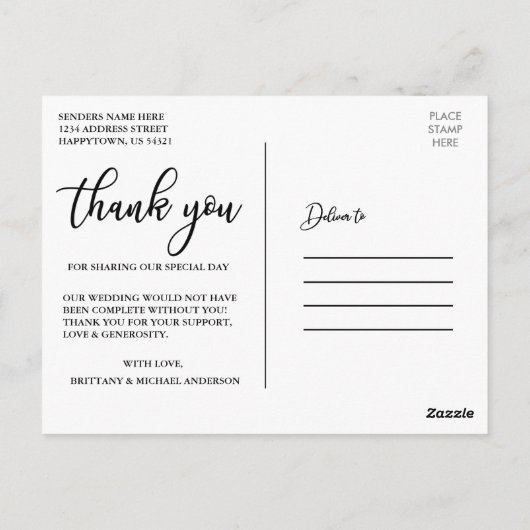 Trouw Elegant Script Liefde en Dank Foto Briefkaart (Achterkant)