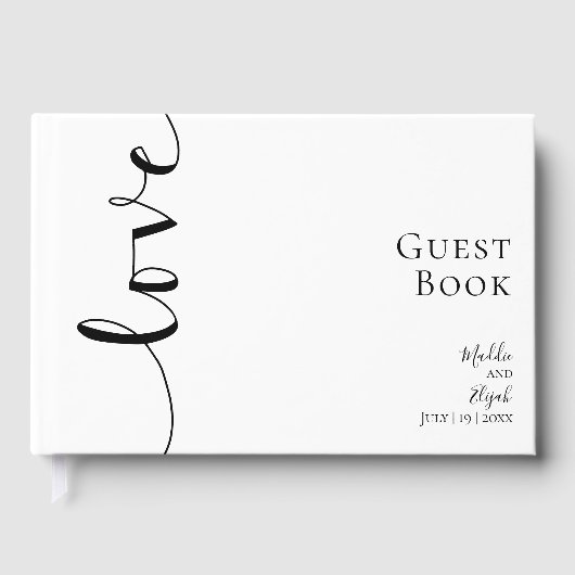 Trouw, Elegant, Zwart & Wit Eenvoudig, Script, Gastenboek (Voorkant)