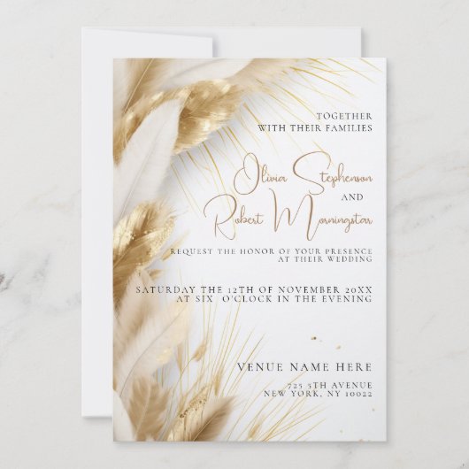 Trouw | Elegante Boheemse Gouden Pampas Kaart (Voorkant)