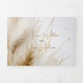 Trouw | Elegante Boho Ivoor en Goud Pampas Drieluik Uitnodiging (Cover)