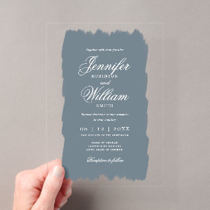 Trouw Elegante Romantische Script Stof Blauw Verf Acryl Uitnodigingen