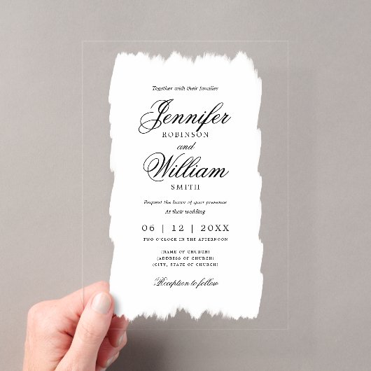 Trouw Elegante Romantische Script Wit Geschilderd Acryl Uitnodigingen (Insitu (Draagbaar))