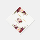 Trouw Elegante Waterverf Burgundy Bloem Goud Servet (Hoek)