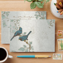 Trouw envelop met vintage turkoois vogels
