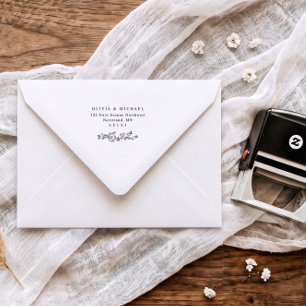 Trouw Envelope Vintage Bloem Motief Retouradres Zelfinktende Stempel