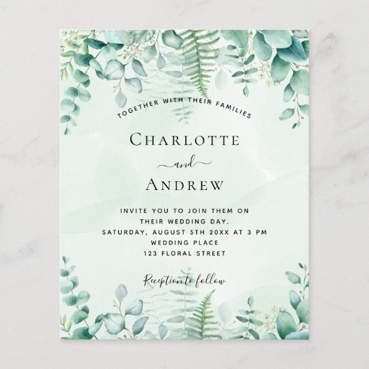 Trouw eucalyptus bosgrond budget uitnodiging flyer (Voorkant)