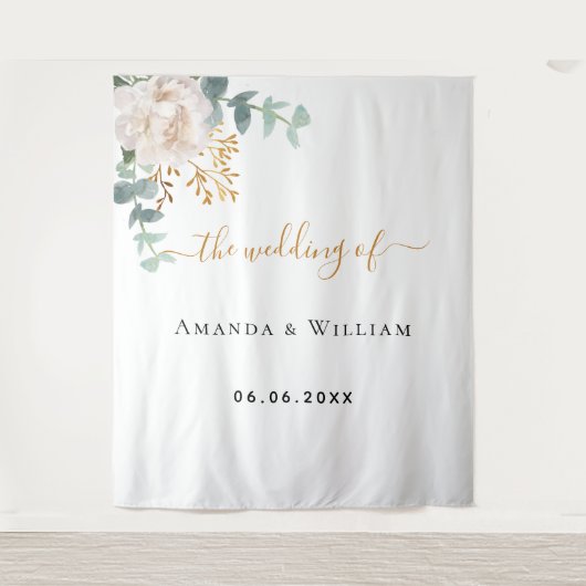 Trouw eucalyptus groen bloemend monogram wandkleed (Voorkant)