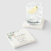 Trouw eucalyptus groen custom Save the Date Stenen Onderzetter (Zijkant)
