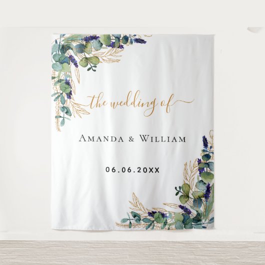 Trouw eucalyptus groen goud monogram wandkleed (Voorkant)