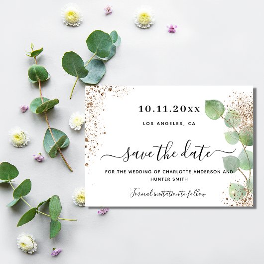Trouw eucalyptus groen goud save the date