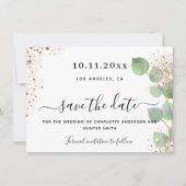 Trouw eucalyptus groen goud save the date (Voorkant)