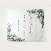 Trouw eucalyptus groen gouden monogram wandkleed (Voorkant (horizontaal))