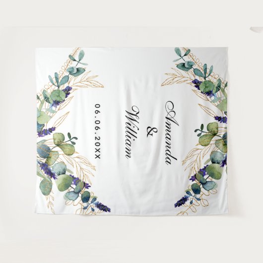 Trouw eucalyptus groen monogram wandkleed (Voorkant (horizontaal))