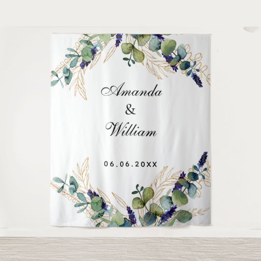 Trouw eucalyptus groen monogram wandkleed (Voorkant)