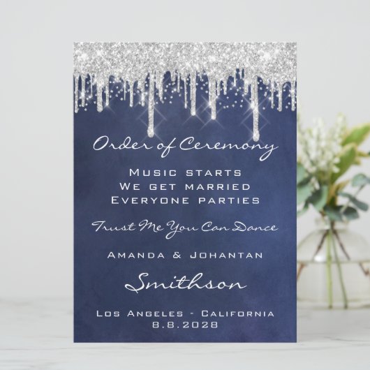 Trouw evenement programma Blauw Navy Zilver Blauw  (Staand voorkant)