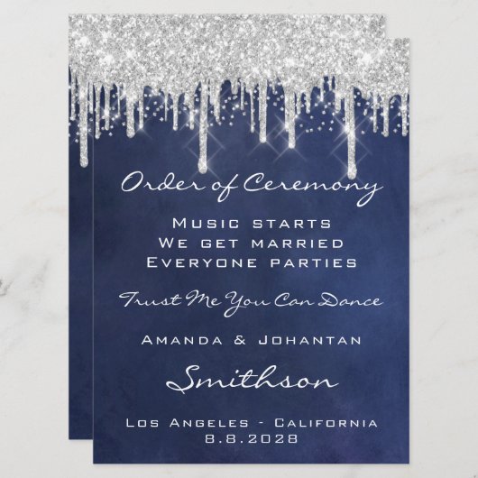 Trouw evenement programma Blauw Navy Zilver Blauw  (Voorkant / Achterkant)