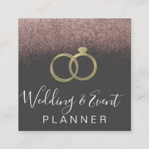 Trouw & Event Planner Nep Gouden Ring Roze Vierkante Visitekaartje