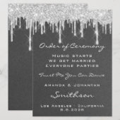 Trouw Event Program Grijs Zilveren Druppels Glitte Kaart (Voorkant / Achterkant)