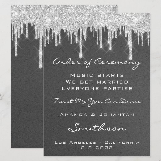 Trouw Event Programma Grijs Zilveren Druppels Glit (Voorkant / Achterkant)