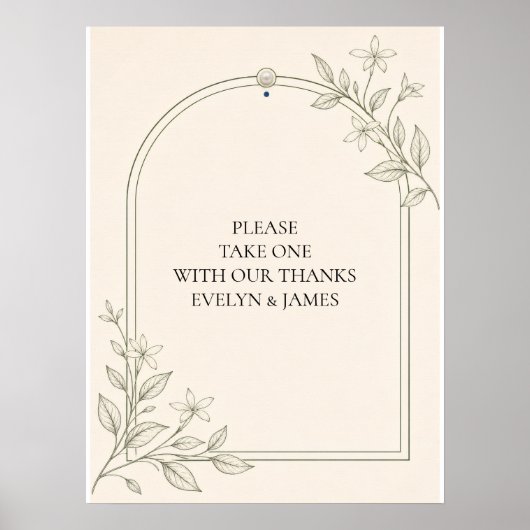 Trouw Favor Teken Met Dank Olive Botanisch Poster (Voorkant)